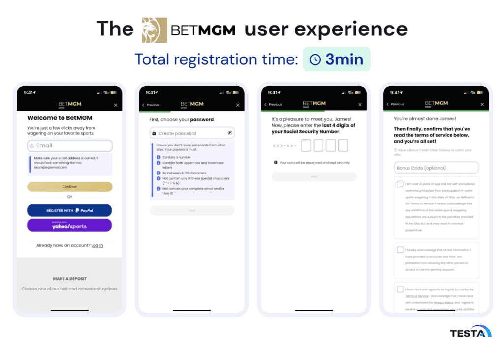 Registration testing of North Carolina sportsbook operators_BetMGM UX